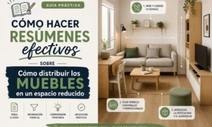 cómo hacer resúmenes efectivos sobre Cómo distribuir los muebles en un espacio reducido