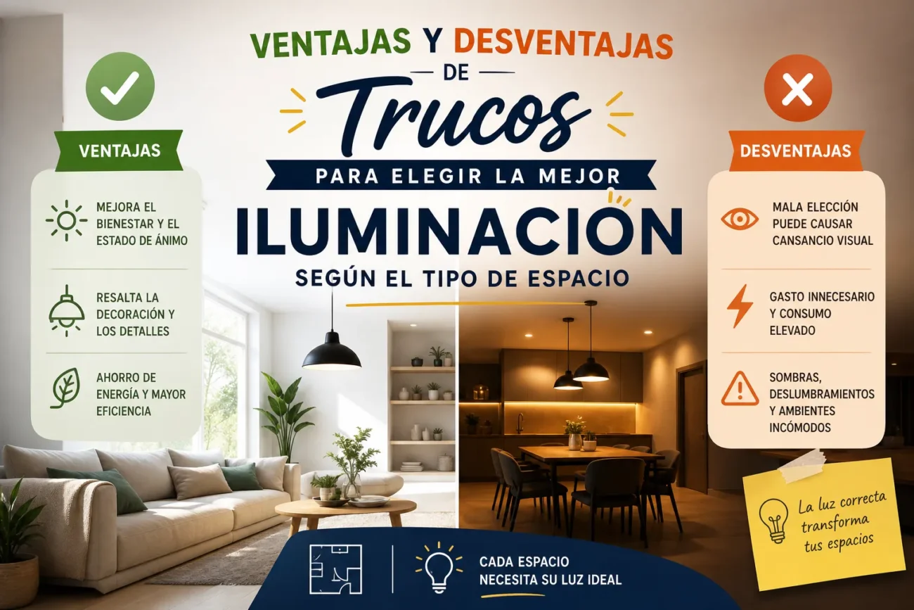 ventajas y desventajas de Trucos para elegir la mejor iluminación según el tipo de espacio